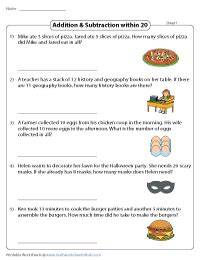 Addition & Subtraction Word Problems within 20 Worksheets First .